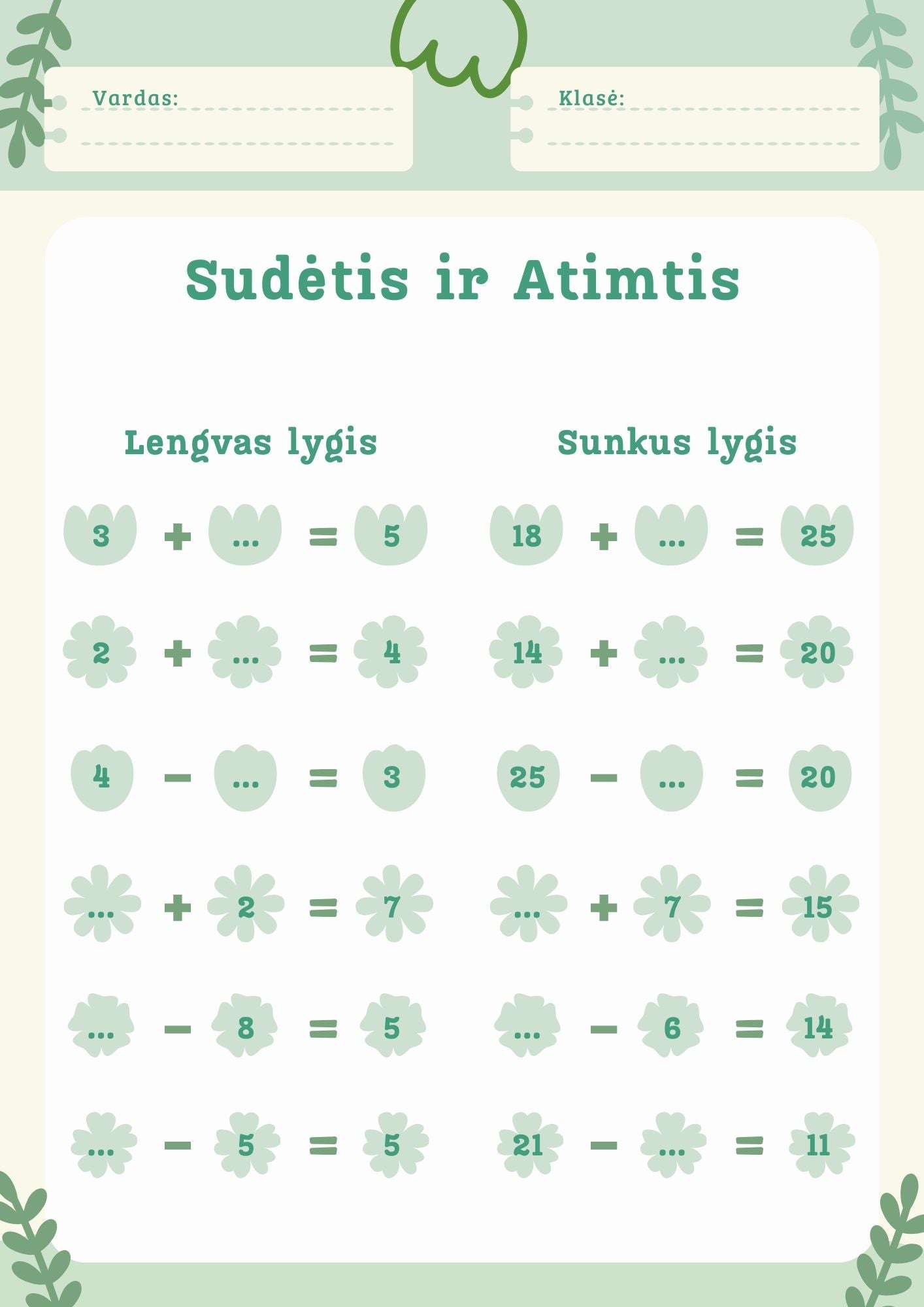 SUDĖTIS IR ATIMTIS IKI 20